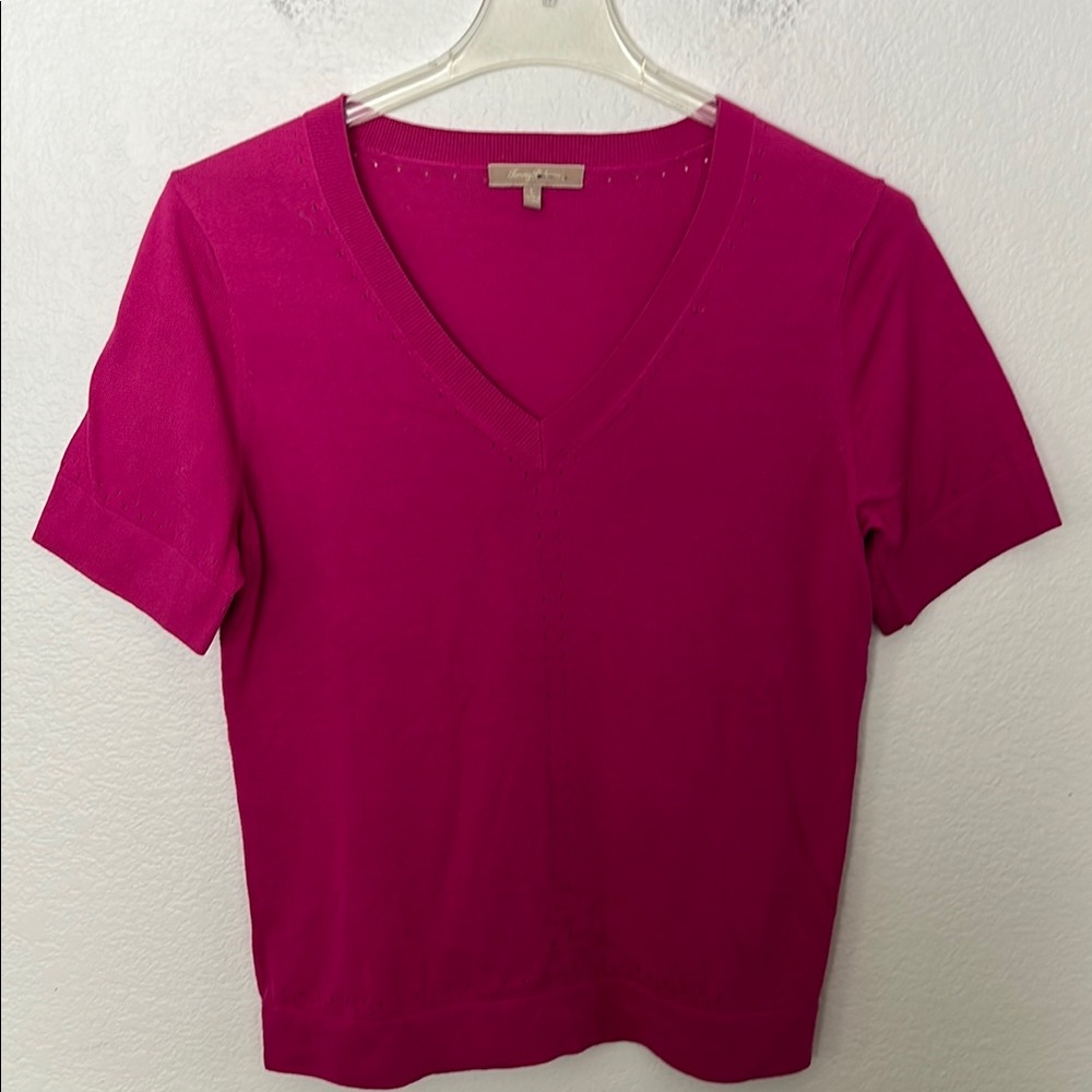 💗🏝️TOMMY BAHAMA RASPBERRY SHORTSLEEVED LT WEIGHT BLOUSE SZ L 42Wx20L GREAT COND